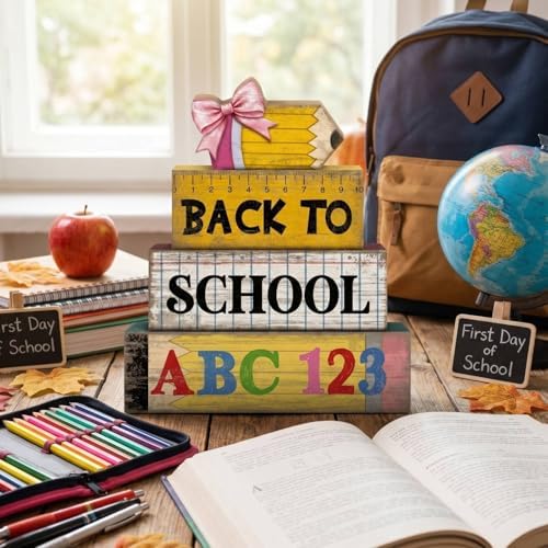 Lineshading 4 Pcs Back To School Table Decorations Wooden Pencil Blocks - Image 2