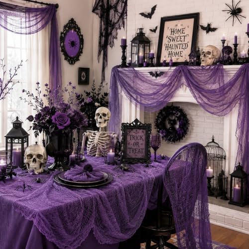 5 Pcs Purple Halloween Gauze Creepy Cloth Fabric Tapestry Decor Decorations - Image 3