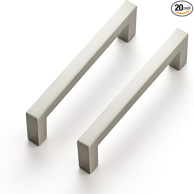 Ravinte 20 Pack Solid 3-1/2 Inch Center to Center Slim Square Bar Dresser Drawer Handles Kitchen Cabinet Handles Brushed Nickel Drawer Pulls Kitchen Cabinet Hardware Pulls