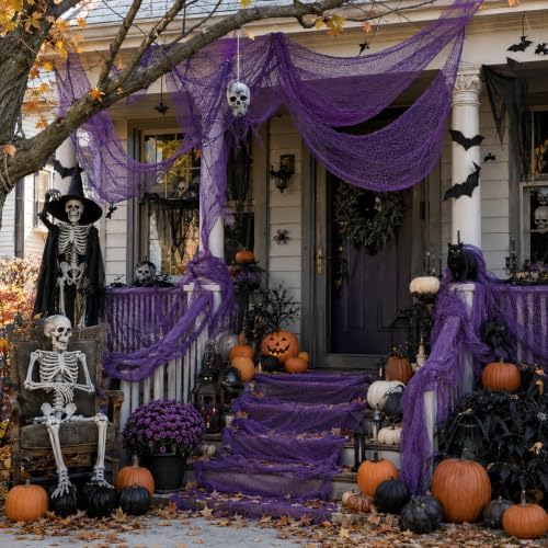 5 Pcs Purple Halloween Gauze Creepy Cloth Fabric Tapestry Decor Decorations - Image 4
