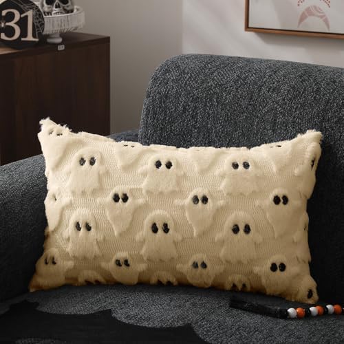 DFXSZ Halloween Pillow Covers 12x20 inch 2Pcs Beige Ghost Halloween Decor - Image 3