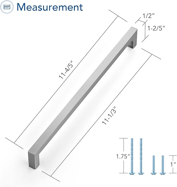 Ravinte 1 Pack Brushed Nickel Kitchen Cabinet Handles 11-1/3 Inch Cabinet Pulls Square Kitchen Hardware for Cabinet Drawer Pulls Drawer Handles Come with Screwdriver