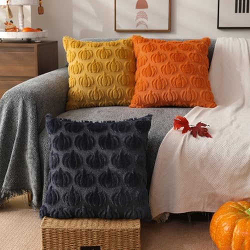 DFXSZ Fall Pillow Covers 16x16 2Pcs Yellow Pumpkin Fall Decoration for Home - Image 4