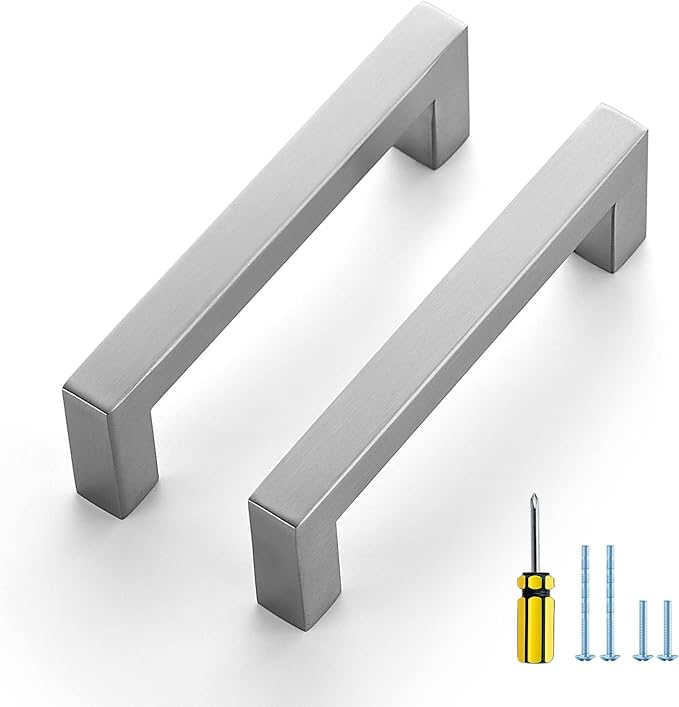 Ravinte 3 Pack Brushed Nickel Kitchen Cabinet Handles 4-1/2 Inch Cabinet Pulls Square Kitchen Hardware for Cabinet Drawer Pulls Drawer Handles Come with Screwdriver