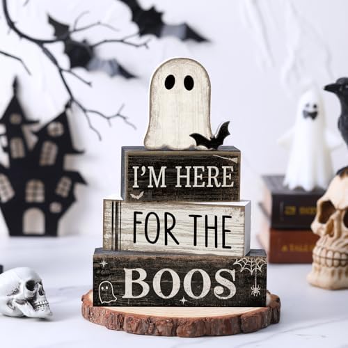 Lineshading 4 Pcs Halloween Table Decoration Ghost Wooden Tiered Tray Decor - Image 2