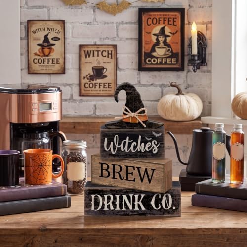 Lineshading 4 Pcs Halloween Witch Wood Block Signs, Tiered Tray Decor - Image 6