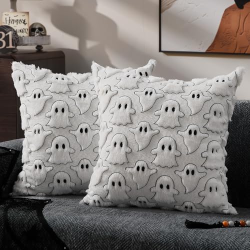 DFXSZ Halloween Pillow Covers 20x20 inch 2Pcs White Black Ghost Halloween Decor by DFXSZ