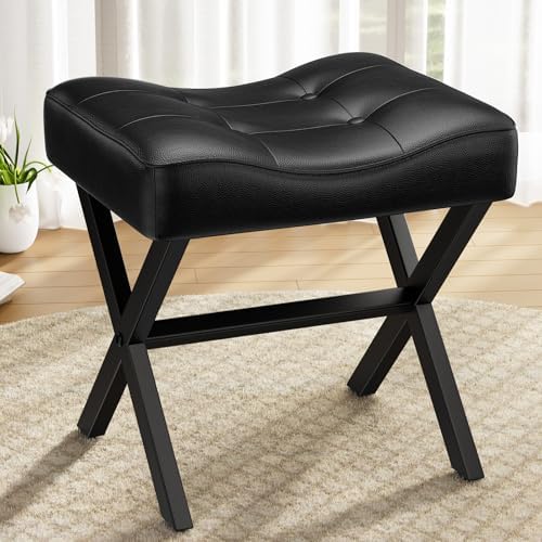 Memobarco 18-Inch Large Leather Vanity Stool Chair, Black Makeup Stool by MEMOBARCO