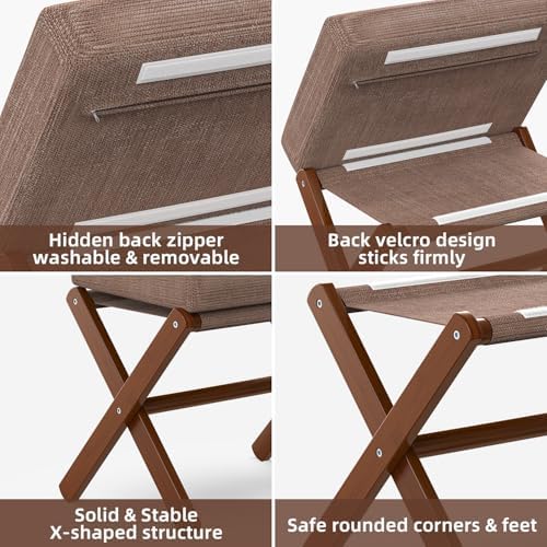 BAMBOOHOMIE Foldable Foot Stool Ottoman, Modern Foot Rest with Bamboo X Legs & Thick Foam Cushion, Folding Foot Stools Small Padded for Bedroom Living Room, Footstool for Chair Couch (Brown - Brown) - Image 5