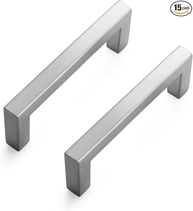 Ravinte 15 Pack Solid 3 Inch Center to Center Slim Square Bar Drawer Handles Cabinet Hardware - Brushed Nickel Kitchen Pulls