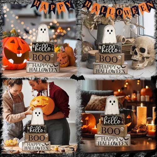 Lineshading 4 Pcs Halloween Table Decor Surprised Ghost Tiered Tray Decor - Image 6