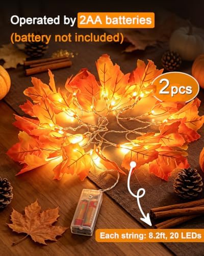 2-Pack Lighted Fall Garland, Total 16.4ft 40 LED Autumn String Lights - Image 3