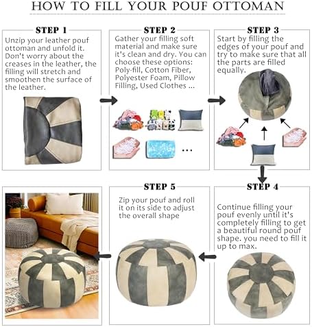 Thgonwid Unstuffed Moroccan Ottoman Pouf Cover, Ottoman Footstool Storage Solution, Bean Bag Chair, Foot Rest, Gray & Mushroom - Image 6