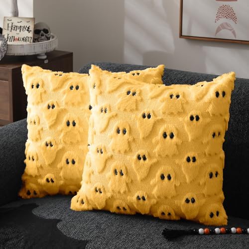 DFXSZ Halloween Pillow Covers 18x18 inch 2Pcs Yellow Ghost Halloween Decor by DFXSZ