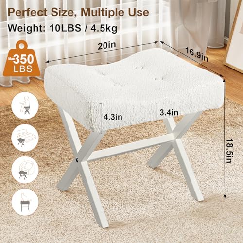 Memobarco 18-Inch Large Vanity Stool Chair, White Makeup Stool - Image 2