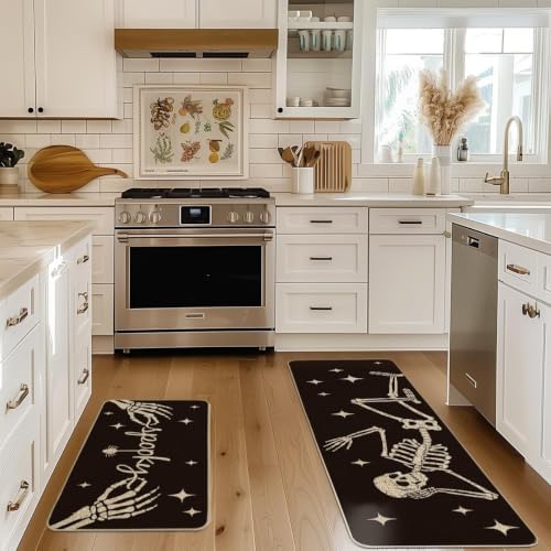 Artoid Mode Spooky Skeleton Spider Bone Black Halloween Kitchen Mats Set of 2, Black Home Decor Low-Profile Kitchen Rugs for Floor - 17x29 and 17x47 Inch - Image 5