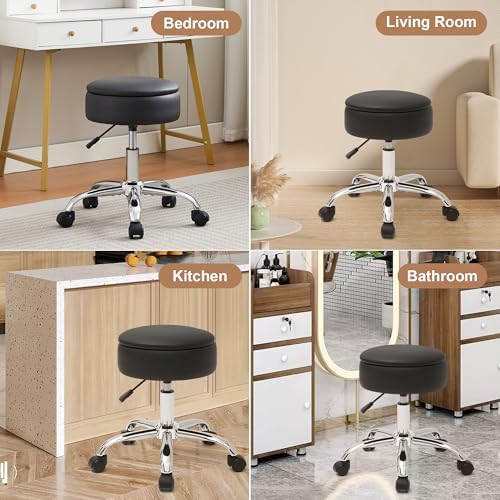 Adjustable Vanity Stool Storage Swivel Rolling Vanity Chair with Wheels - Image 5