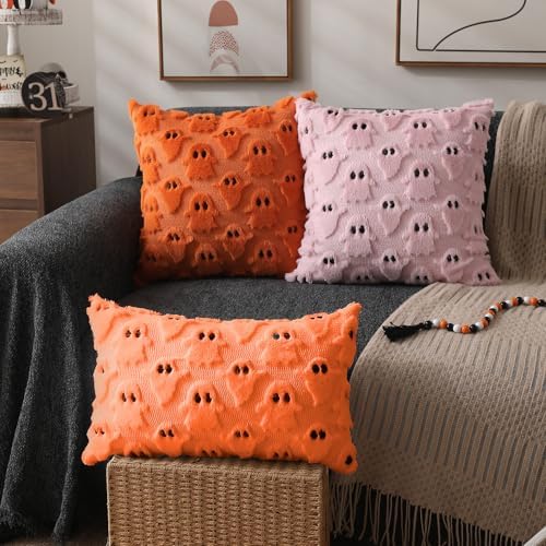 DFXSZ Halloween Pillow Covers 12x20 inch 2Pcs Orange Ghost Halloween Decor - Image 4