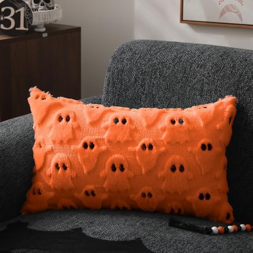 DFXSZ Halloween Pillow Covers 12x20 inch 2Pcs Orange Ghost Halloween Decor - Image 3