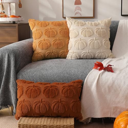 DFXSZ Fall Pillow Covers 12x20 2Pcs Light Orange Pumpkin Fall Decorations - Image 4