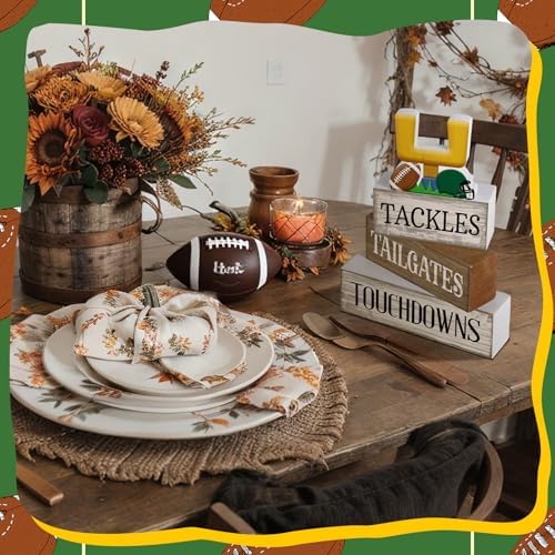 Lineshading 4 Pcs Fall Football Table Decor, Wood Block Sign Home Shelf - Image 6