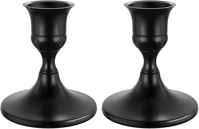 Black Taper Candle Holders Set of 2, Vintage Metal Candlestick Holders for Dinner Room Table Centerpiece or Mantel Wedding Party Decor