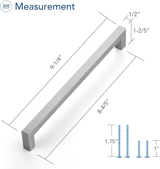 Ravinte 5 Pack Brushed Nickel Kitchen Cabinet Handles 8-4/5 Inch Cabinet Pulls Square Kitchen Hardware for Cabinet Drawer Pulls Drawer Handles Come with Screwdriver