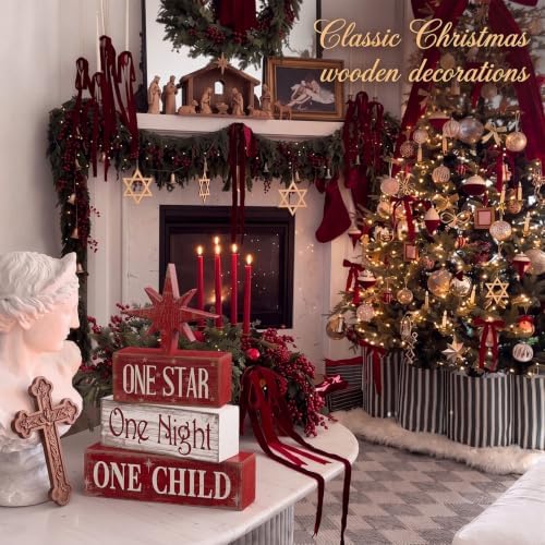 Lineshading 4 Pcs Christmas Nativity Table Decor, Bethlehem Star Wood Sign - Image 5