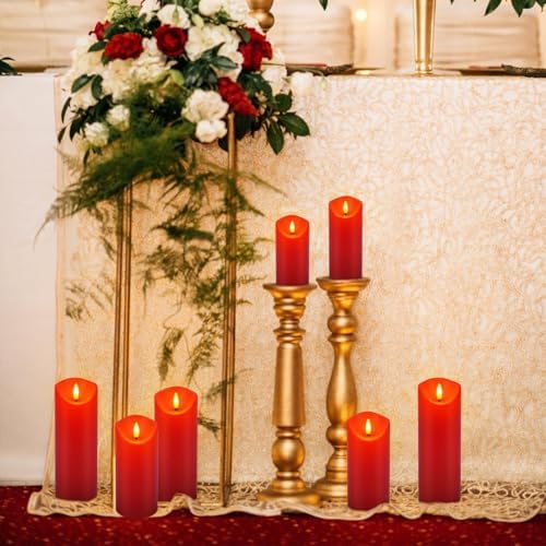 YOROXRG 24 Pack Christmas Decoration Flickering Flameless Candles,LED Candles Battery Operated Pillar Candles with Remote Control.for New Year, Home Decor, Parties,Wedding(D2.2 xH 5" 6" 7" Red) - Image 2