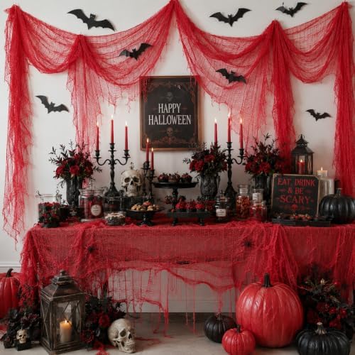 Set of 5 Red Halloween Gauze Creepy Cloth Fabric Tapestry Decor Decoration - Image 5