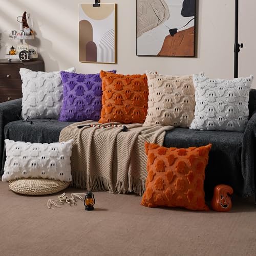 DFXSZ Halloween Pillow Covers 20x20 inch 2Pcs Purple Ghost Halloween Decor - Image 5