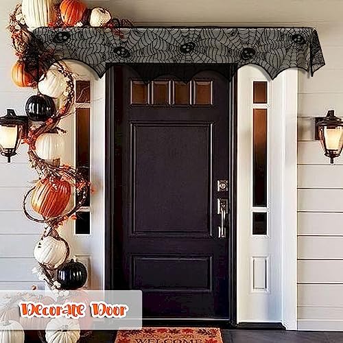 AerWo Skull Spiderweb Halloween Fireplace Mantel Scarf Decorations Indoor - Image 5