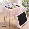 OLIXIS Vanity Stool Chair Faux Fur with Storage, Soft Ottoman 4 Metal Legs with Anti-Slip Feet, Makeup Cute Soft Small Footstool White for Makeup, Cute Small Footrest for Dressing Table by OLIXIS