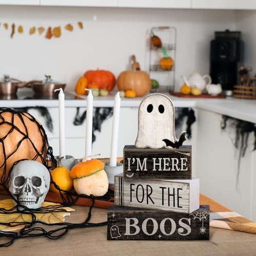Lineshading 4 Pcs Halloween Table Decoration Ghost Wooden Tiered Tray Decor - Image 4