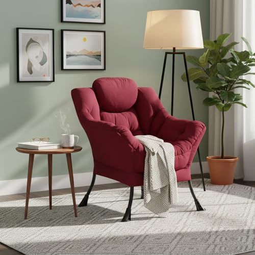 Welnow Lazy Chair for Adults，Modern Reading Accent Chair,Burgundy Single - Image 2