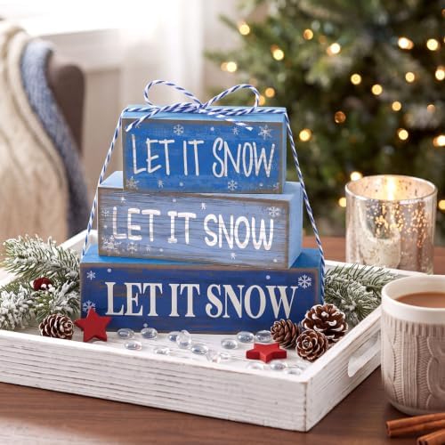 Lineshading 4 Pcs Christmas Table Decor - Blue Let It Snow Winter Decor - Image 6