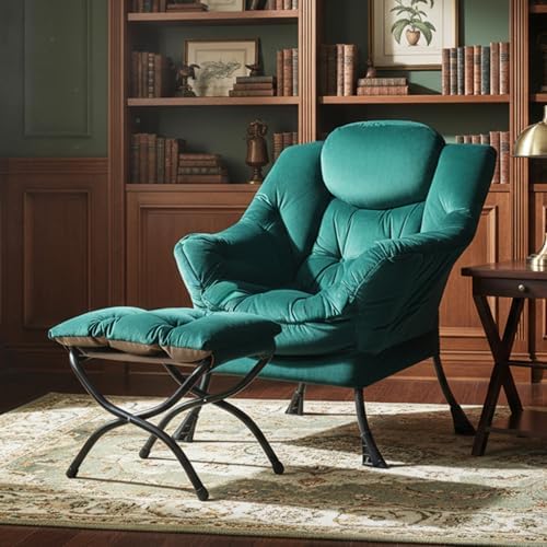 Tiita Lazy Chair with Ottoman, Comfy Reading Accent Chair, Velvet Green - Image 3