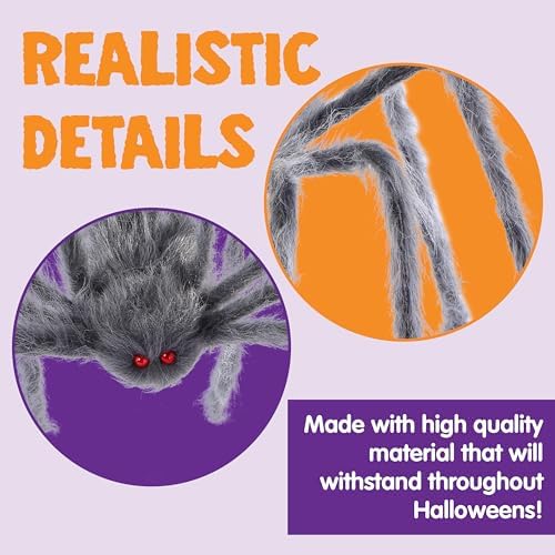 JOYIN 2 Pack 5 Ft Halloween Outdoor Decorations Hairy Gray Spider, Scary Fake Giant Large Spider Haunted House Props, Halloween Lawn Porch Yard Garden Tree Decorations Party Indoor Decor - Image 3