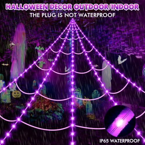OCATO 200" Halloween Decorations Spider Web Lights Outdoor +59" Fake Spider - Image 6