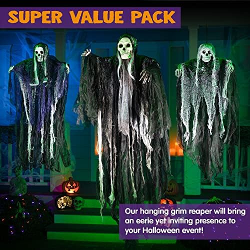 JOYIN 3 Pack Hanging Halloween Skeleton Ghosts Decorations, Grim Reapers for Best Halloween Outdoor Decorations - Image 2