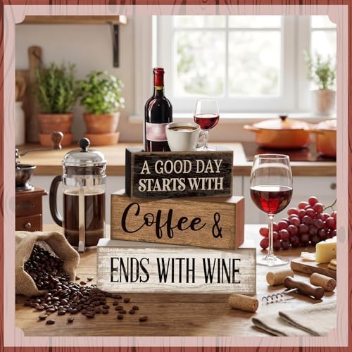 Lineshading 4 Pcs Coffee and Wine Bar Decor Farmhouse Kitchen Counter Decor - Image 2