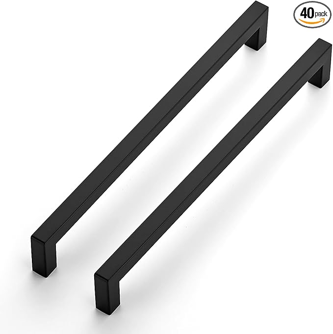 JOY DECOR 40 Pack Cabinet Handles, Black Cabinet Pulls, 10 Inch Kitchen Closet Handles Square Drawer Pulls Stainless Steel Drawer Hardware, 256mm Hole Centers