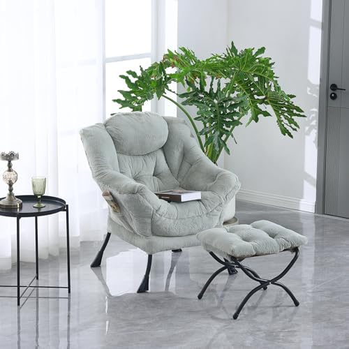 Tiita Lazy Chair with Ottoman, Comfy Reading Accent Chair, Plush Green - Image 5
