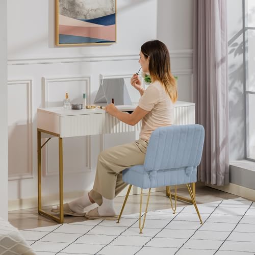 Vanity Chair with Storage | Comfy Ottoman with Folding Back - Image 2