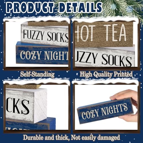 Lineshading 4 Pcs Snowflake Truck Tiered Tray Decor Wooden Block Signs - Image 6
