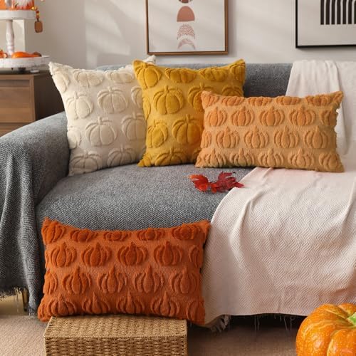 DFXSZ Fall Pillow Covers 20x20 2Pcs Light Orange Pumpkin Fall Decorations - Image 4