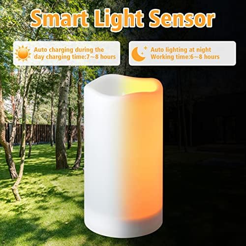 YOROXRG Solar flameless Candles Outdoor Waterproof,Dusk to Dawn Outdoor Lighting, Flickering fameless Reusable LED Light Candles for Lantern Garden Camping and Home Decor, 3D Wick (3"X6") Set of 2 - Image 2