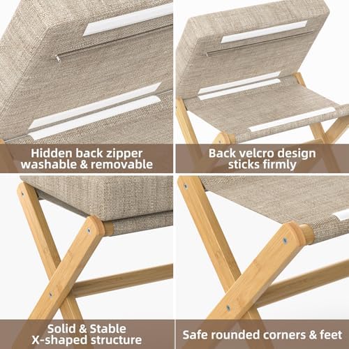 BAMBOOHOMIE Foldable Foot Stool Ottoman, Modern Foot Rest with Bamboo X Legs & Thick Foam Cushion, Folding Foot Stools Small Padded for Bedroom Living Room, Footstool for Chair Couch (Natural - Brown) - Image 5