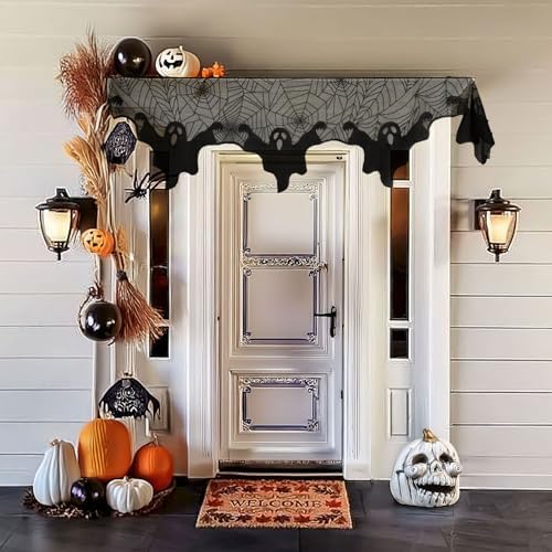 AerWo Halloween Decorations Indoor Ghost Spiderweb Fireplace Mantel Scarf - Image 4
