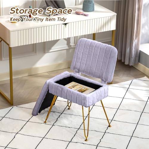 Vanity Chair with Storage | Comfy Ottoman with Folding Back - Image 4